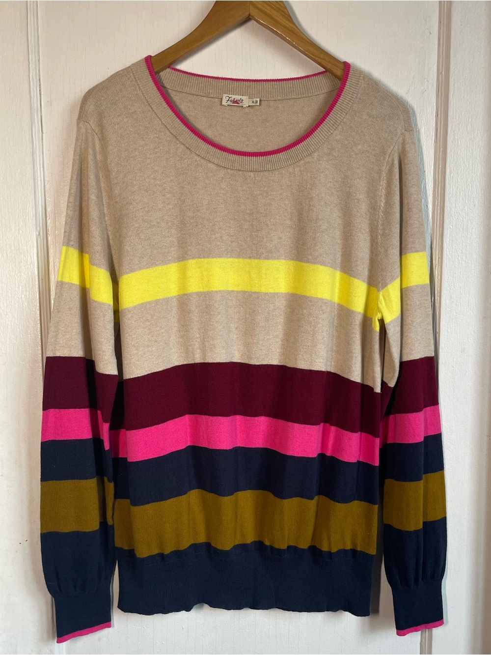 Faherty Sweater XL Organic Cotton Cashmere Striped Crewneck Colorblock Like New